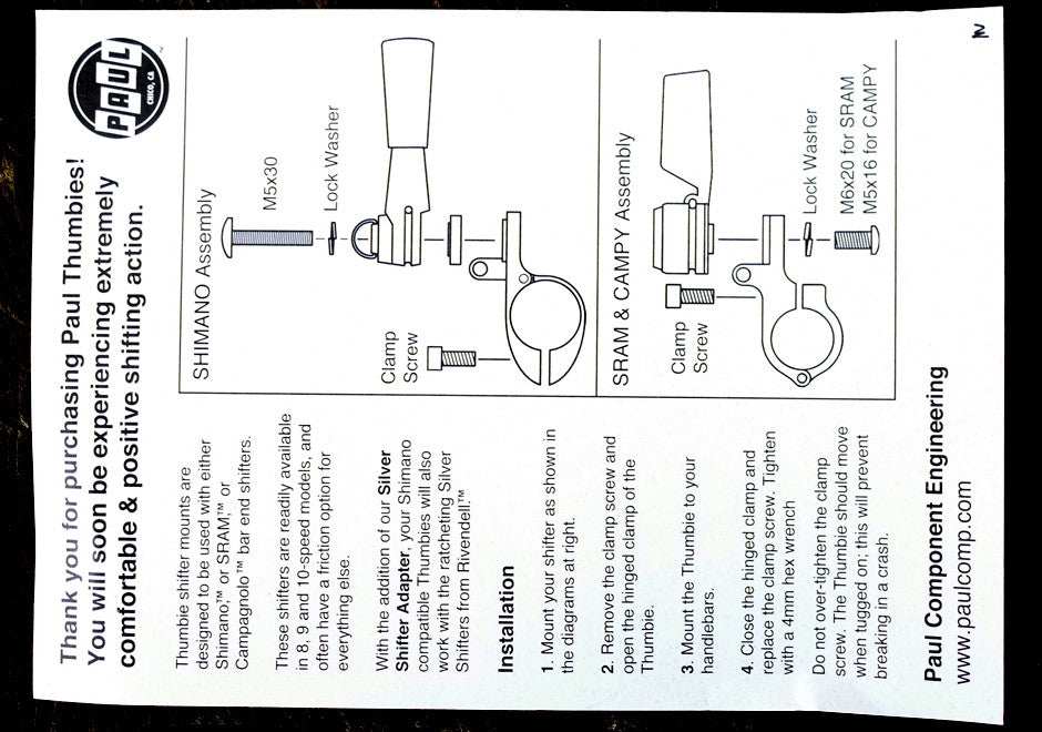 Shifter Mount - Paul Shimano Thumbie